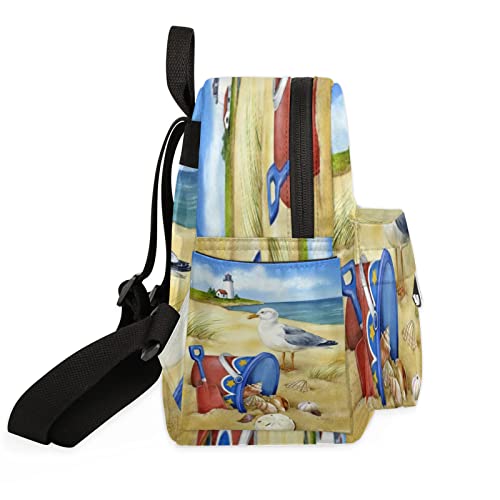 Beach Seagull Painting Mini Backpack Purse for Women, Seagull Small Fashion Daypack, Casual Lightweight Bag