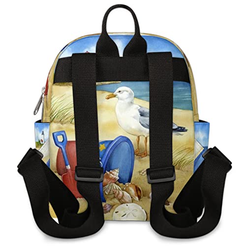 Beach Seagull Painting Mini Backpack Purse for Women, Seagull Small Fashion Daypack, Casual Lightweight Bag