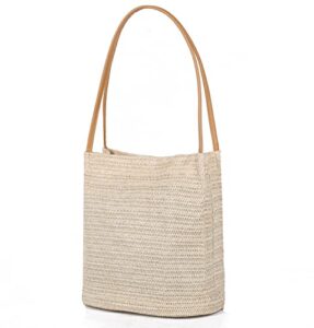 panyuyi women straw beach bag straw bag tote buckets totes beach shoulder bag beach tote bag summer handbag straw woven purse (large, light beige)