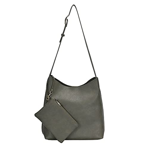 Antik Kraft The Ophelia Hobo Shoulder Bag Purse for Women with Detachable Wristlet, Soft Distressed Vegan Leather - Olive