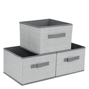 dayard fabric bins [3-pack], foldable cube baskets storage boxes for shelves, closet, bookshelf, nursery organizer containers, 11 x 11 x 8 inch grey