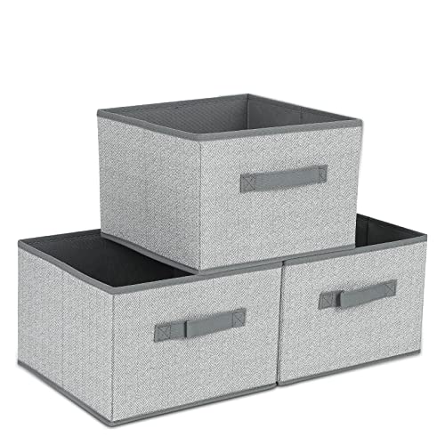 Dayard Fabric Bins [3-Pack], Foldable Cube Baskets Storage Boxes for Shelves, Closet, Bookshelf, Nursery Organizer Containers, 11 x 11 x 8 inch Grey