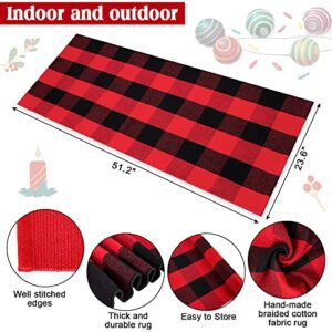 Christmas Door Mat Outdoor, Black Red Buffalo Plaid Outdoor Rug 23.6 x 51.2'' Front Door Mat, Washable Christmas Welcome Mat for Front Porch, Kitchen, Bathroom, Farmhouse, Entry Way, Laundry Room