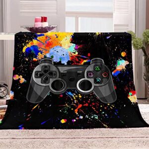 mealy gaming blanket for boys kids teens, fleece cozy game throw blanket, soft gamer blanket video game blankets for men adults suit for bedroom couch birthday gift for bed blankets 80 in x 60 in