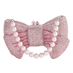 umren women luxury crystal clutch bowknot rhinestone evening bag purse for wedding party pink