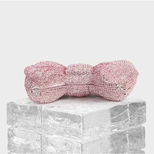 UMREN Women Luxury Crystal Clutch Bowknot Rhinestone Evening Bag Purse for Wedding Party Pink