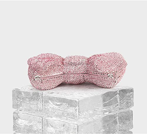 UMREN Women Luxury Crystal Clutch Bowknot Rhinestone Evening Bag Purse for Wedding Party Pink