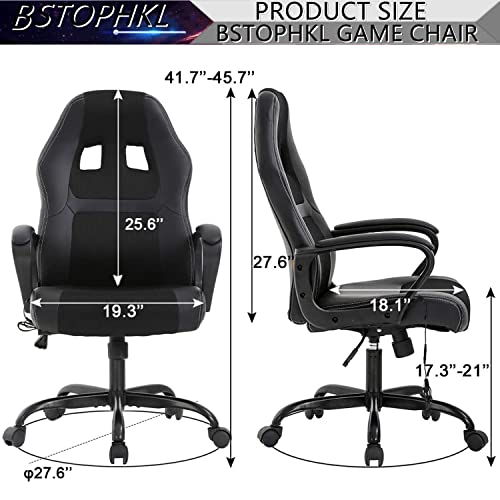 Gaming Chair Massage Office Chair Ergonomic Video Game Chairs Adjustable Reclining Computer Chair with Lumbar Support Armrest Headrest Task Rolling Swivel Chair Game Chair for Adult Teen - Black