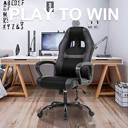 Gaming Chair Massage Office Chair Ergonomic Video Game Chairs Adjustable Reclining Computer Chair with Lumbar Support Armrest Headrest Task Rolling Swivel Chair Game Chair for Adult Teen - Black