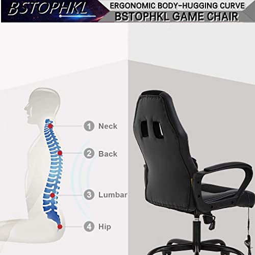 Gaming Chair Massage Office Chair Ergonomic Video Game Chairs Adjustable Reclining Computer Chair with Lumbar Support Armrest Headrest Task Rolling Swivel Chair Game Chair for Adult Teen - Black