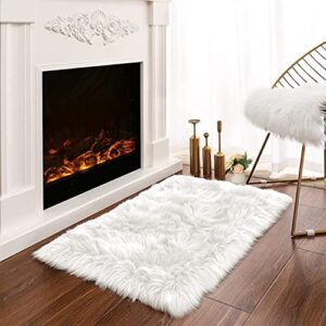 latepis white sheepskin rug 2×3 faux fur sheepskin rug for living room fluffy washable rug for bedroom luxury room decor furry rug rectangle