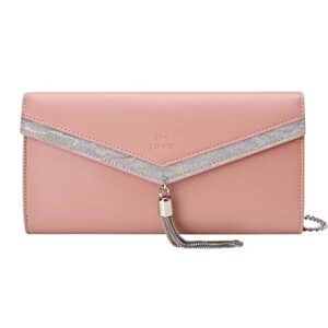 gm likkie clutch purse for women, envelope evening clutch handbag, crossbody foldover pu leather shoulder bag (pink)