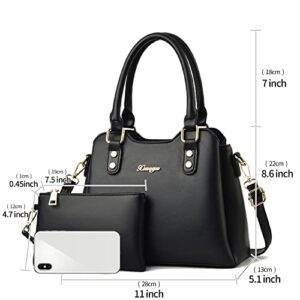 XIAOYU Purses and Handbags for Women Fashion Tote Bag Shoulder Bag Top Handle Satchel Purse Set 2pcs (Black)