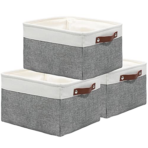 Tegance Collapsible Storage Bins for Organizing - Large 3 Pack Fabric Storage Baskets Linen Closet Organizer Decorative Storage Bins with PU Handles for Storage Home Closet, Office Shelf…