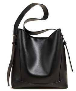 foxlover small hobo shoulder bags for women, mini ladies bucket bags designer genuine leather handbag purse (black)