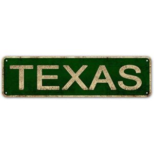 linstore texas sign, america state name vintage metal tin sign, wall decor for office/home/classroom – best decor gift ideas for women men friends 4×16 inches