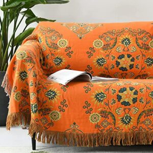 bohemian throw blanket, moduskye orange vintage blankets 59×78 inch natural cotton mandala full blanket quilt for bed couch, reversible cozy soft