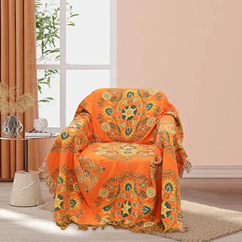 Bohemian Throw Blanket, MODUSKYE Orange Vintage Blankets 59x78 Inch Natural Cotton Mandala Full Blanket Quilt for Bed Couch, Reversible Cozy Soft