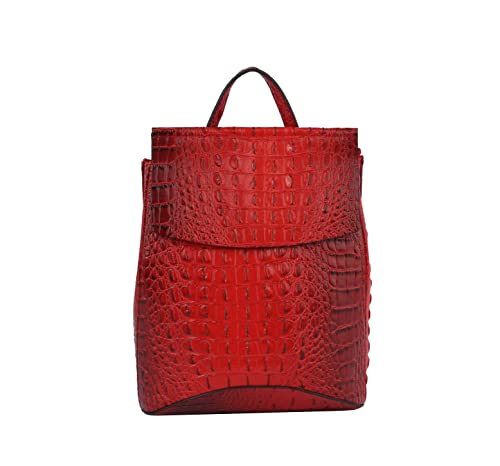 Fashion Convertible backpack Vegan Leather Travel Handbag Daily Shoulder Bag Multi Styles Colors (Red_Croco)