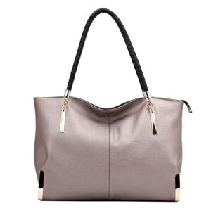 leather handbags for women, split cowhide ladies large totes zipper closure top-handle bags womens large shoulder purses and handbags women’s fashion pocketbooks with woven handle (rose gold)