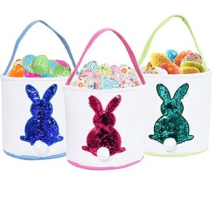 3 pcs easter bunny basket bags for kids – color changing reusable easter egg baskets – perfect for girls & boys easter egg hunts (pink, blue, green)