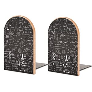 wood bookends, education science formulas on chalkboard for school math physics bookshelf book ends heavy duty bookends desktop organize books wooden book ends for home office kitchen 3×5 inch 1pair /