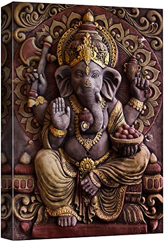 wall26 Canvas Print Wall Art Ganesha Hindu God Sculpture Spiritual & Religious Cultural Photography Realism Traditional Closeup Multicolor for Living Room, Bedroom, Office - 24"x36"