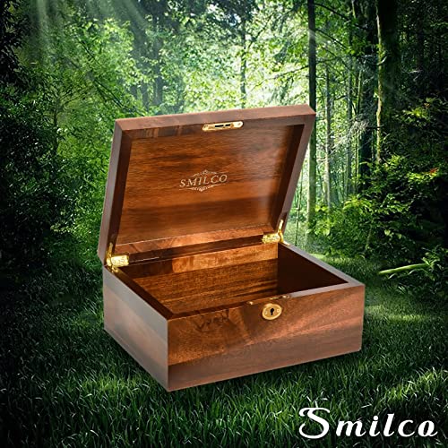 Smilco Wooden Box with Hinged Lid Acacia Wood Decorative Storage Boxes Hand-Crafted Wooden Box for Recipes Decorative Storage or as Keepsake.(Primary Colors)