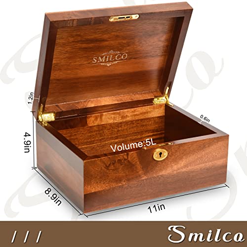 Smilco Wooden Box with Hinged Lid Acacia Wood Decorative Storage Boxes Hand-Crafted Wooden Box for Recipes Decorative Storage or as Keepsake.(Primary Colors)