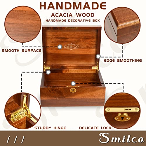Smilco Wooden Box with Hinged Lid Acacia Wood Decorative Storage Boxes Hand-Crafted Wooden Box for Recipes Decorative Storage or as Keepsake.(Primary Colors)