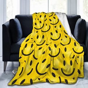 Maikeway Smiley Face Pattern Fleece Blanket Throw Warm Super Soft Comfort for Travel Outdoor Home 60"x50"