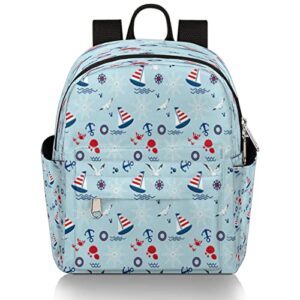 marine sailboat mini backpack purse for women, anchor small fashion daypack, casual lightweight bag