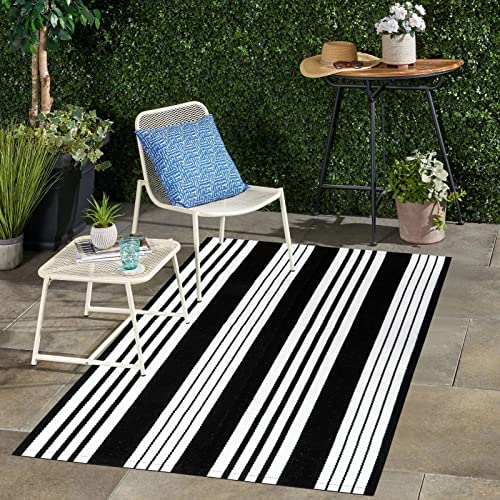 Black and White Outdoor Rug 3' x 5', Washable Rugs Front Door Mat Cotton Woven Kitchen Rug Entryway Rug Indoor/Outdoor Rugs Layered Doormats for Front Porch/Farmhouse/Patio