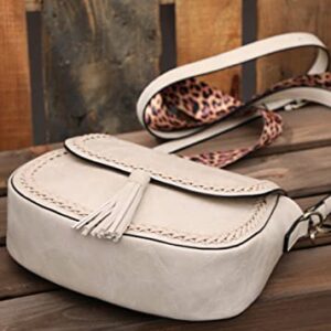 YAQUNICER Women Retro Crossbody Handbag Saddle Tassel Satchel Purses Shoulder Bag-Off White