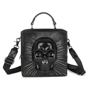 chikencall 3d skull top-handle bag zippered punk rock shoulder bag vegan leather waterproof embossed ghost head handbag black medium satchel