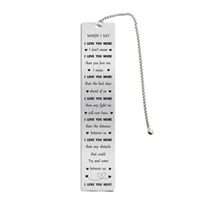 jzxwan i love you gifts bookmark for him her, when i say i love you more note, personalized wedding anniversary present for husband wife, unique birthday valentine’s day gifts for men women
