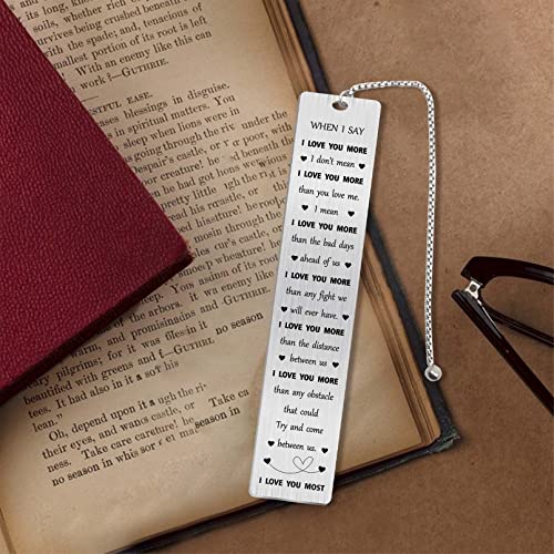 Jzxwan I Love You Gifts Bookmark for Him Her, When I Say I Love You More Note, Personalized Wedding Anniversary Present for Husband Wife, Unique Birthday Valentine's Day Gifts for Men Women