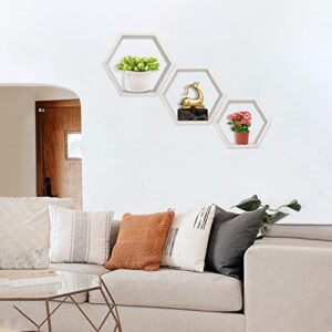 White Hexagon Floating Wall Shelves, Set of 3 Wall Mounted Honeycomb Shelves, Floating Wall Hanging Shelf, Wooden Bedroom Bathroom Shelves Farmhouse Decor for Living Room, Bedroom, Kitchen, Office