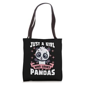 just a girl who loves pandas – cute black white pink design tote bag