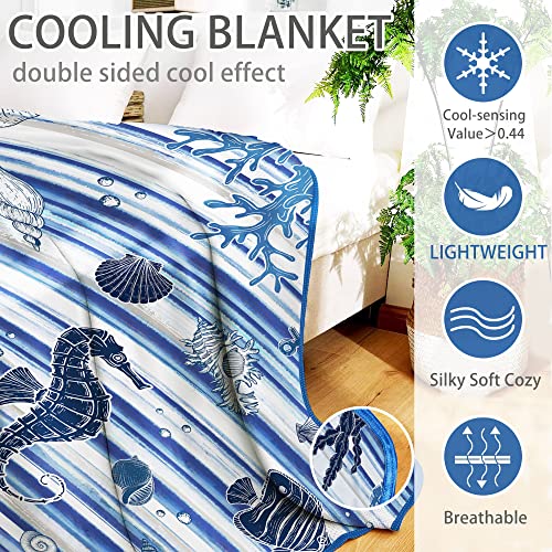 Cooling Blankets for Hot Sleepers, Night Sweats Summer Blanket Lightweight Double Sided Cool Effect, Soft Cold Blankets for Hot Sleepers Sleeping 51"x67" Absorb Heat Keep Cool(Ocean Theme)
