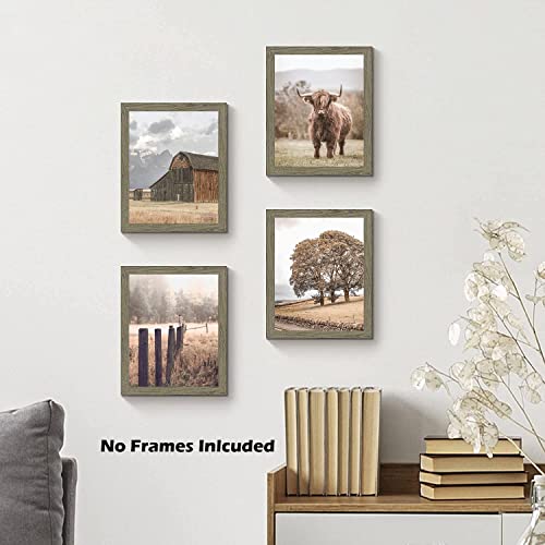 RUIYAN Farmhouse Landscape Wall Art, Highland Cow Decorations, Western Country Photography Canvas Art Prints for Living Room Bedroom Decor, Fall Forest Nature Prints, Set of 4(8''x10'', Unframed)