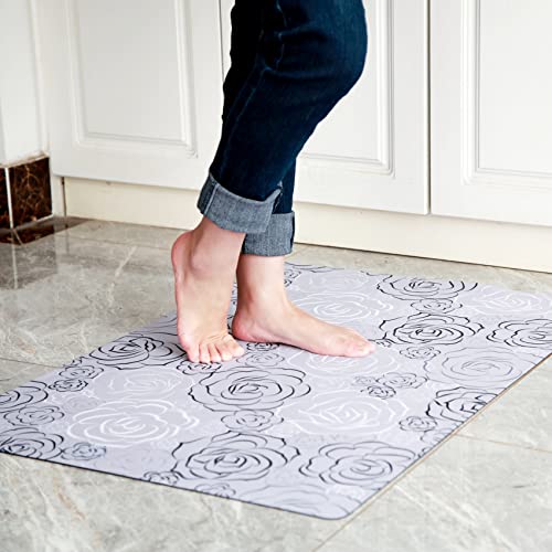 Cosilyt 1/10 Inch Ultra Thin Front Door Mat Rug Indoor Entrance Inside Non Slip, Large Waterproof Rubber Kitchen Rug and Interior Home Washable Door Mat, 24"×35", Morandi Grey