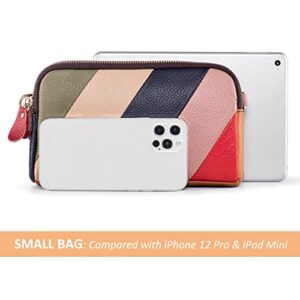 Small Crossbody Purse Colorful Cowhide Leather Shoulder Bags for Women 2 Zippers Clutch Handbag Mobile Phone Bag