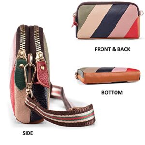 Small Crossbody Purse Colorful Cowhide Leather Shoulder Bags for Women 2 Zippers Clutch Handbag Mobile Phone Bag