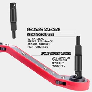 LDCRE HVAC Service Wrench Set , Air Conditioner Valve Curved Ratchet Wrench ( 1/4", 3/8", 3/16", 5/16" ), with Hexagon Bit Adapter Tool Kit for Refrigeration Equipment and Repair