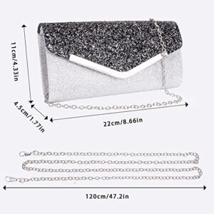 Larcenciel Clutch Purses for Women, Shiny Sequin Envelope Clutch Evening Bag w/Chain, Fashion Shoulder Crossbody Handbags Party Prom Purse Bride Wedding Guest Clutch Dress Carry on Bag (Sliver Black)