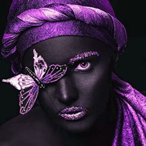 Siufgak Black Women Canvas Wall Art African American Purple Turban Butterfly Poster Black Art Fashion Contemporary Artwork For Living Room Bedroom (16"X24" Unframed)