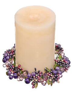 ribc 6 inch spring crystal and pearlized berry candle ring, holds 3.75 inch pillar candle – green, purple, white, rose