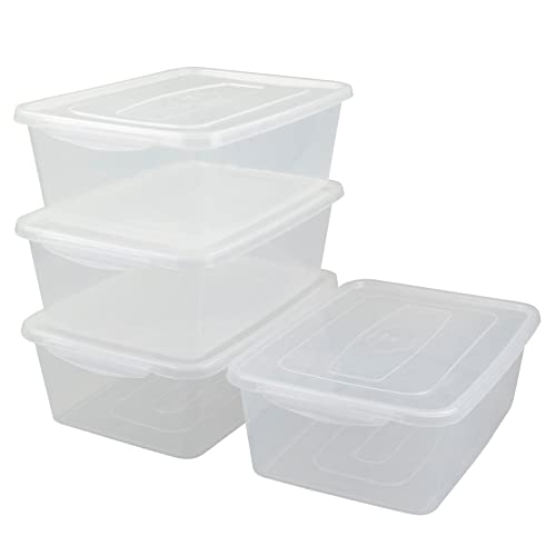 Hommp 4-Pack 14 L Clear Storage Box, Plastic Storage Bin