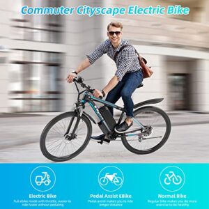 29in 750w Electric Road Ebike for Adults, EBycco 48v 13ah 28mph Electric Mountain Bike Cityscape Commuter Beach Cruiser E Bicycle for Men Women, USB Phone Holder&Shimano 21-Speed&&Removable Battery